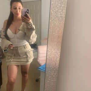 Beige Cargo Skirt and Jacket Set